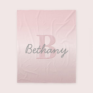 Cute Customizable Pink Monogram & Your Name Script Fleece Blanket