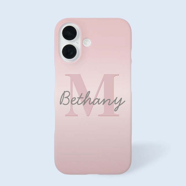 Cute Customizable Pink Monogram & Your Name Script iPhone 16 Case (Creator Uploaded)