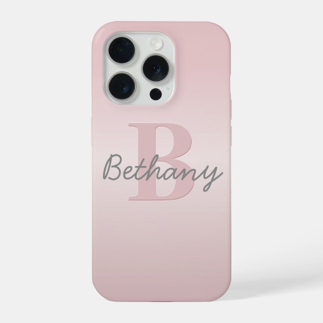 Cute Customizable Pink Monogram & Your Name Script iPhone Case (Back)