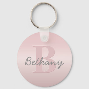 Cute Customizable Pink Monogram & Your Name Script Keychain
