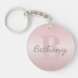 Cute Customizable Pink Monogram & Your Name Script Keychain