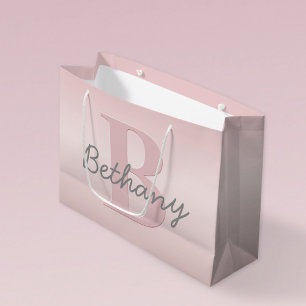 Cute Customizable Pink Monogram & Your Name Script Large Gift Bag