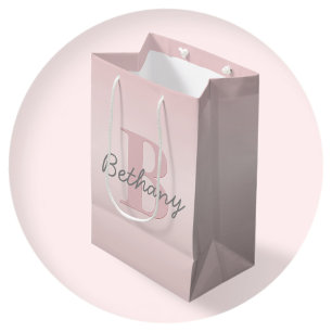 Cute Customizable Pink Monogram & Your Name Script Medium Gift Bag