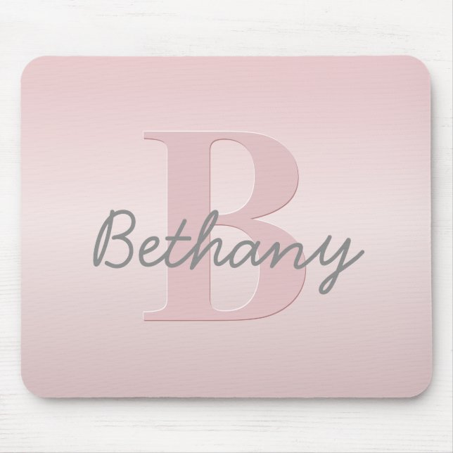 Cute Customizable Pink Monogram & Your Name Script Mouse Pad (Front)