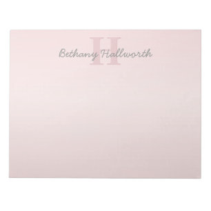 Cute Customizable Pink Monogram & Your Name Script Notepad