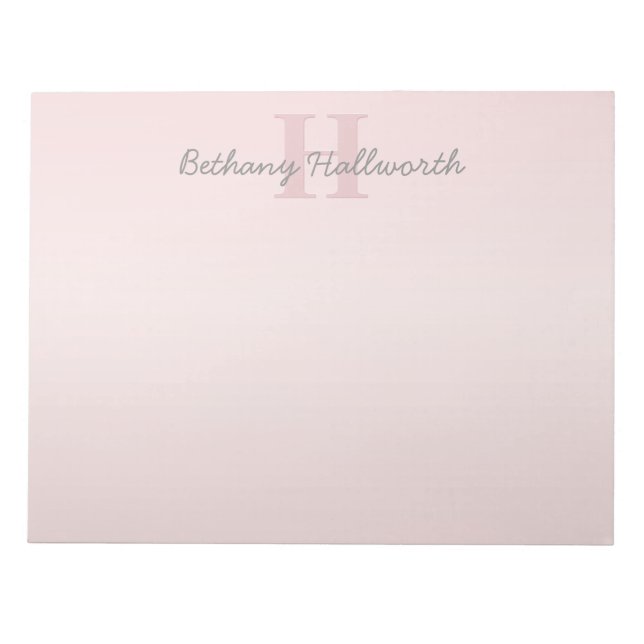 Cute Customizable Pink Monogram & Your Name Script Notepad (Front)