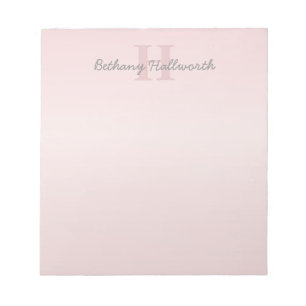 Cute Customizable Pink Monogram & Your Name Script Notepad