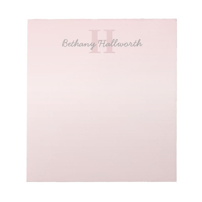 Cute Customizable Pink Monogram & Your Name Script Notepad (Front)