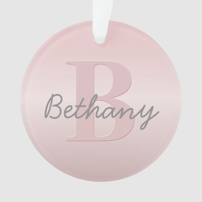 Cute Customizable Pink Monogram & Your Name Script Ornament (Front)