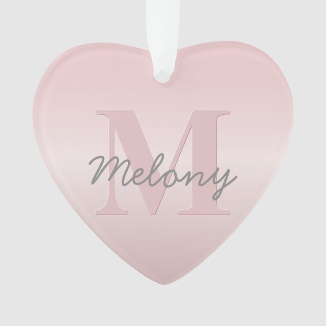 Cute Customizable Pink Monogram & Your Name Script Ornament (Front)