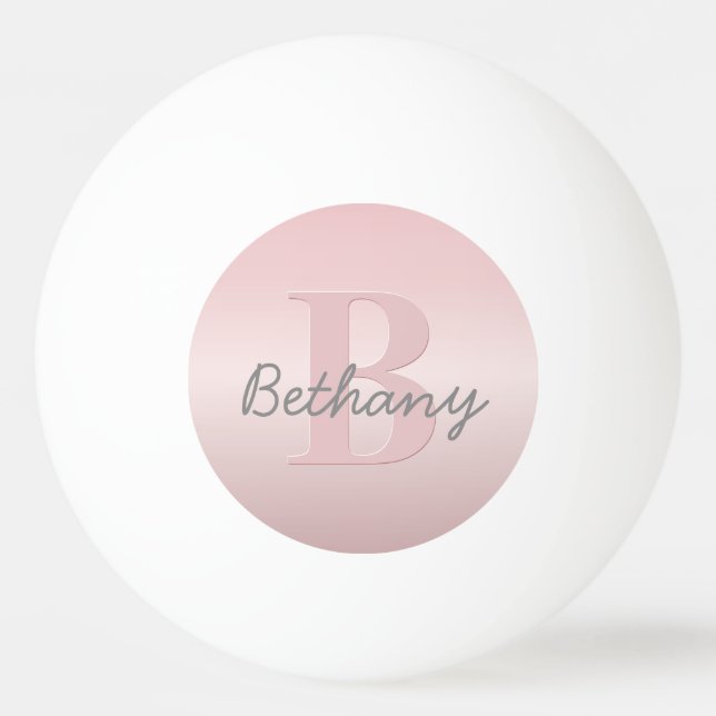 Cute Customizable Pink Monogram & Your Name Script Ping Pong Ball (Front)