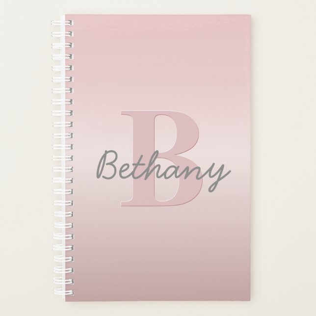 Cute Customizable Pink Monogram & Your Name Script Planner (Front)