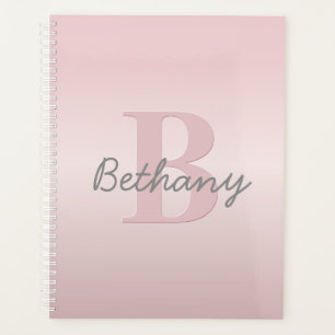 Cute Customizable Pink Monogram & Your Name Script Planner