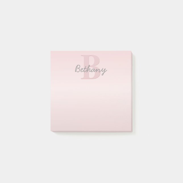 Cute Customizable Pink Monogram & Your Name Script Post-it Notes (Front)