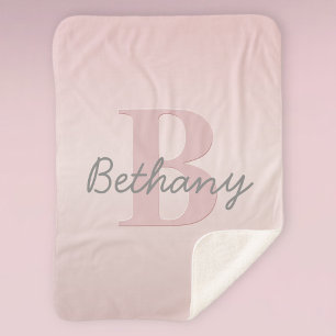 Cute Customizable Pink Monogram & Your Name Script Sherpa Blanket
