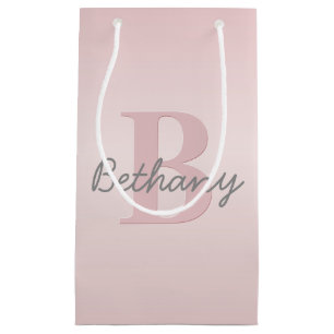 Cute Customizable Pink Monogram & Your Name Script Small Gift Bag