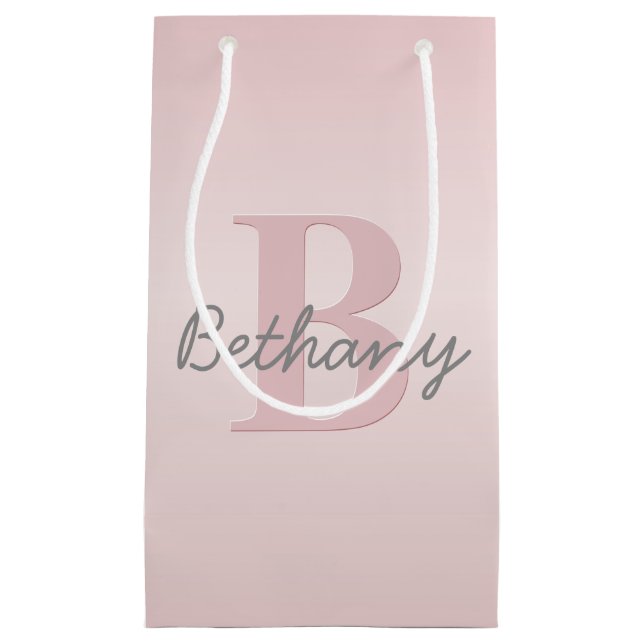 Cute Customizable Pink Monogram & Your Name Script Small Gift Bag (Front)