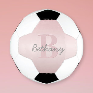 Cute Customizable Pink Monogram & Your Name Script Soccer Ball