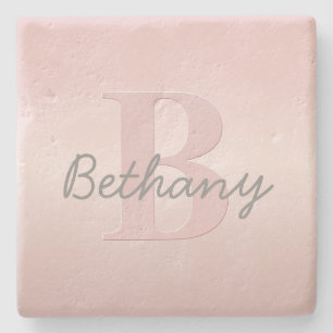 Cute Customizable Pink Monogram & Your Name Script Stone Coaster