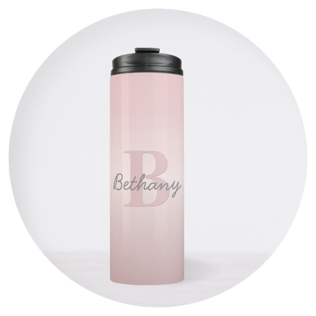 Cute Customizable Pink Monogram & Your Name Script Thermal Tumbler (Creator Uploaded)