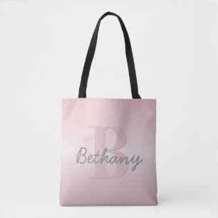 Cute Customizable Pink Monogram & Your Name Script Tote Bag
