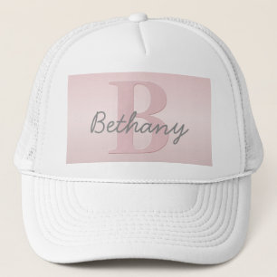 Cute Customizable Pink Monogram & Your Name Script Trucker Hat