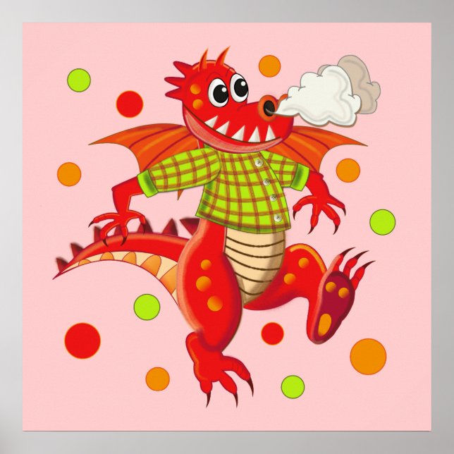 Cute customizable poster with Cartoon Dragon (Front)