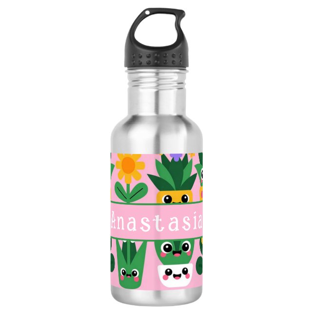 Cute Customizable Pot Plant Print 532 Ml Water Bottle (Front)