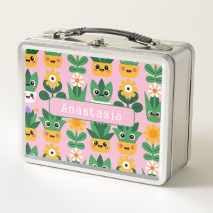Cute Customizable Pot Plant Print Metal Lunch Box