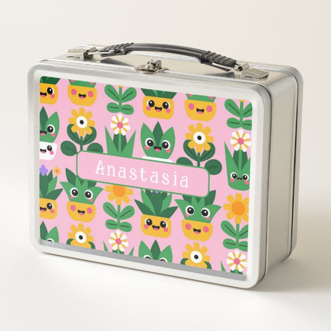 Cute Customizable Pot Plant Print Metal Lunch Box (Front)