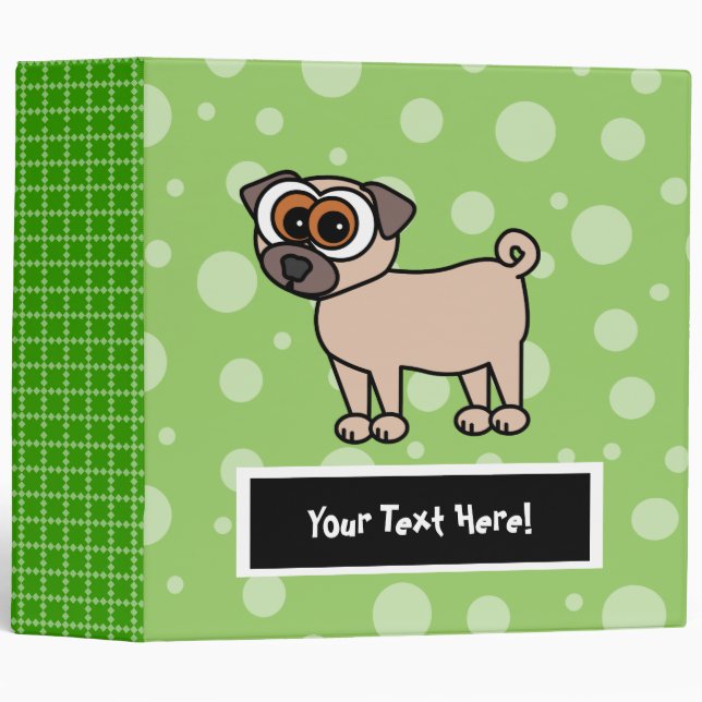 Cute Customizable Pug Binder - Large Green (Front/Spine)
