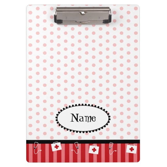 Cute, customizable, red, medical clipboard (Front)