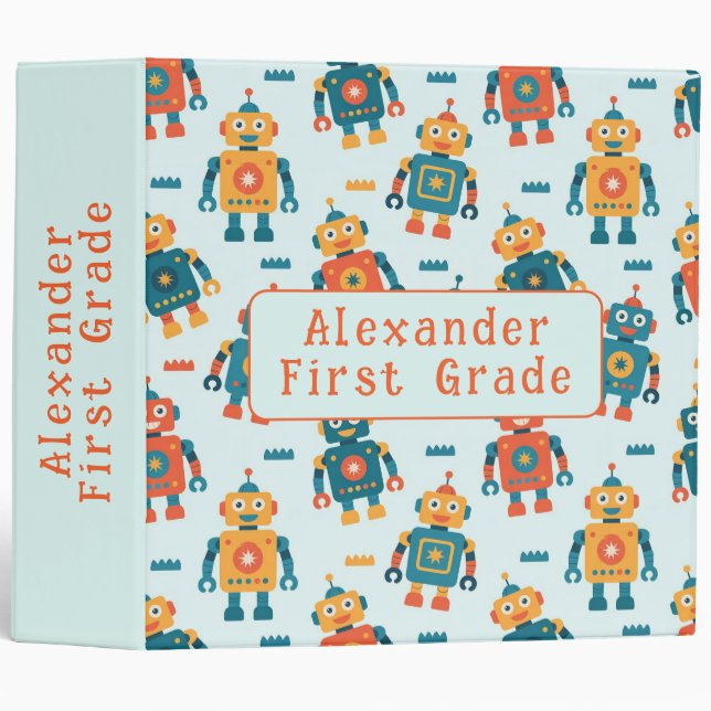 Cute Customizable Robot Print Binder (Front/Spine)