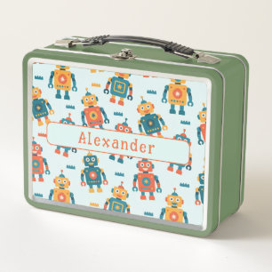 Cute Customizable Robot Print Metal Lunch Box