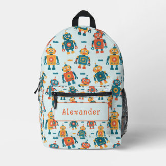 Cute Customizable Robot Print Printed Backpack