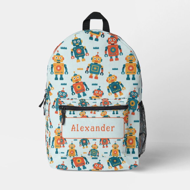 Cute Customizable Robot Print Printed Backpack (Front)