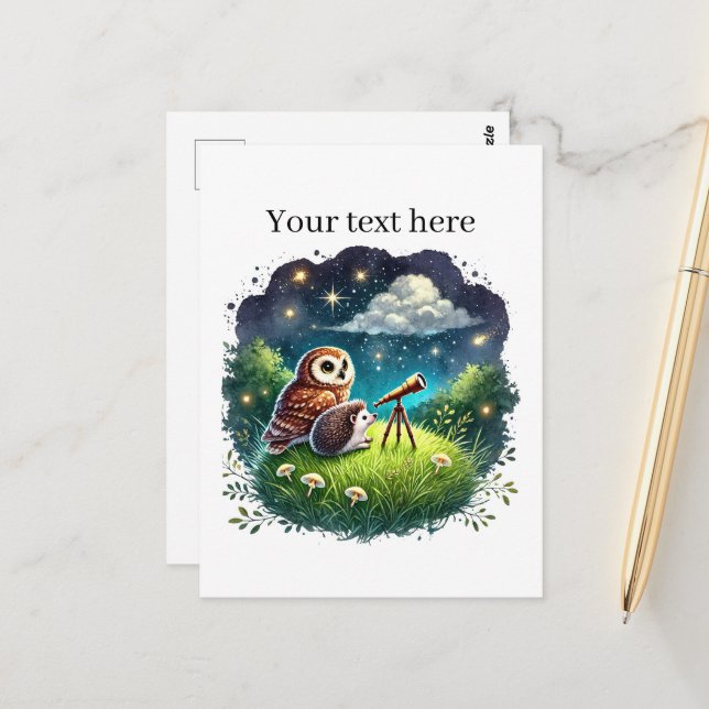 Cute customizable star gazing animals postcard (Front/Back In Situ)