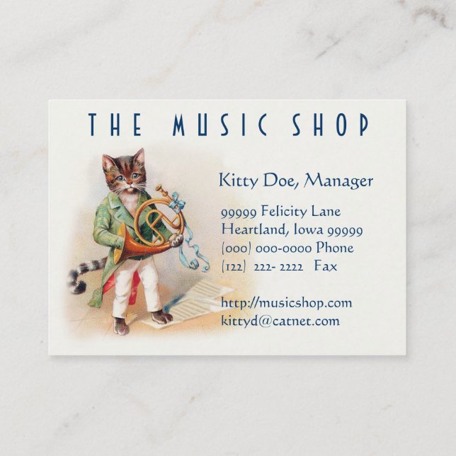 Cute Customizable Vintage Art Card - Musical Cats (Back)