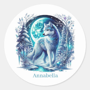 Cute customizable wolf lovers Winter Classic Round Sticker