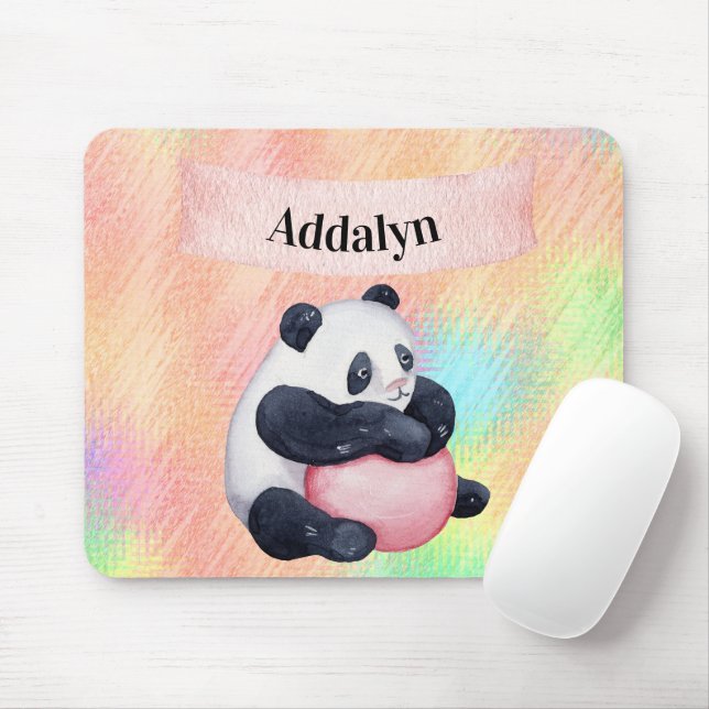 Cute Customized Baby Panda Bear Watercolor Pastel Mouse Pad (With Mouse)