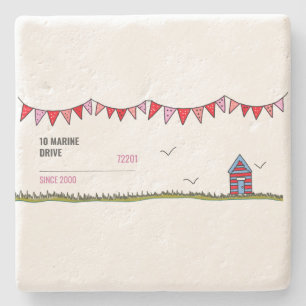 Cute Customized Beach Hut Stone Coaster