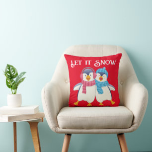Cute Customized Christmas Twin Penguin Kids Throw Pillow