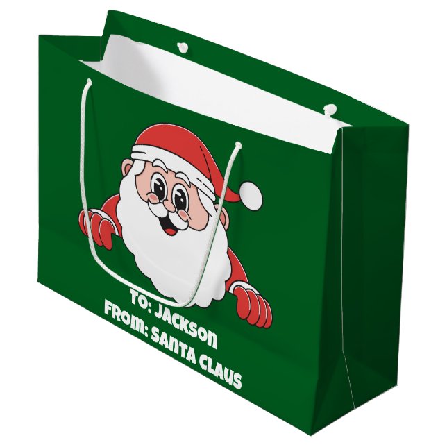 Cute Customized From Santa Claus Green Large Gift Bag (Front Angled)