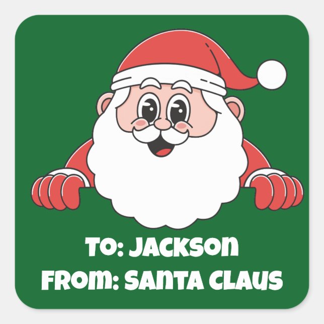 Cute Customized Green From Santa Claus Square Sticker (Front)