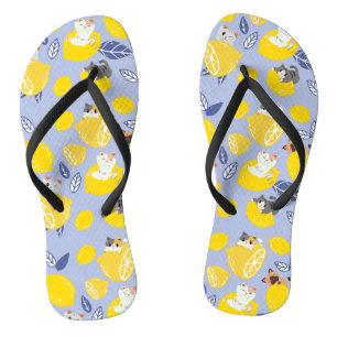 Cute Cut Lemons And Cats Flip Flops