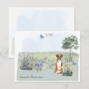 Cute Cute Boxer Dog Butterfly Monogram and Name Card