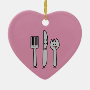 Cute Cutlery Utensils Fork Knife Spork Spoon Happy Ceramic Ornament
