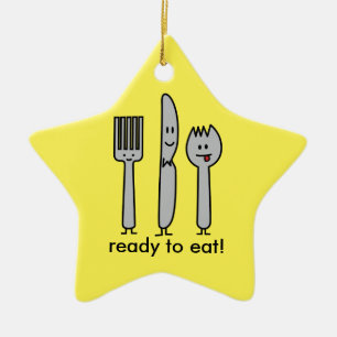 Cute Cutlery Utensils Fork Knife Spork Spoon Happy Ceramic Ornament