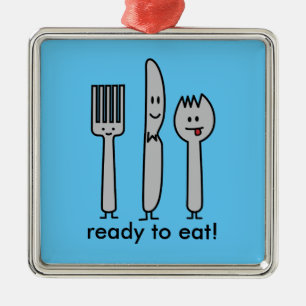 Cute Cutlery Utensils Fork Knife Spork Spoon Happy Metal Ornament
