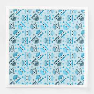 Cute cyan colourful owl pattern napkin